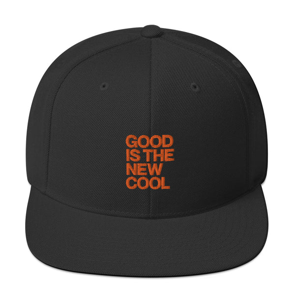 Good is the New Cool - Orange on Black Snapback Hat