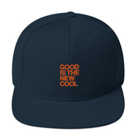 Good is the New Cool - Orange on Navy Snapback Hat